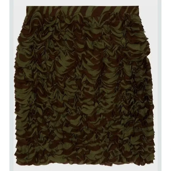 MICHAEL Michael Kors Skirt 2 Animal Print Ruffle Flirty Brn/Blk Tiers/Gather 3D - Picture 2 of 11